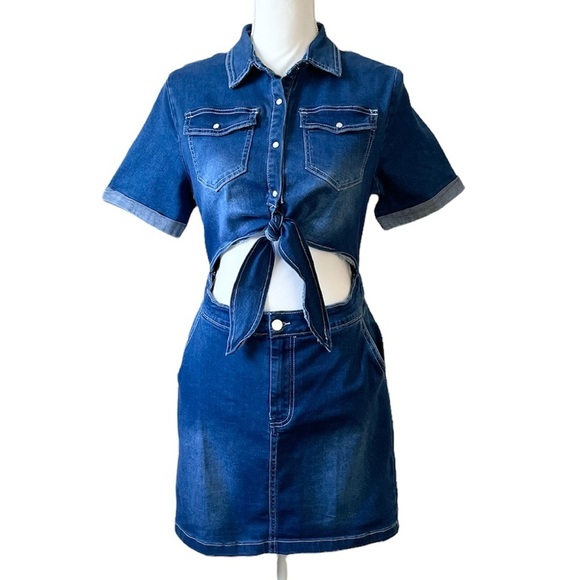 Windsor Blue Stretch Denim One-Piece Cut-Out Dress Women’s various sizes - Picture 1 of 16